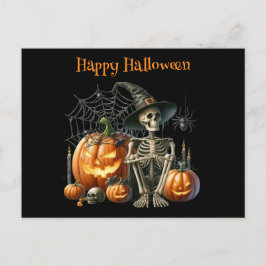 Skeleton Pumpkins Halloween Postcard Postkarte