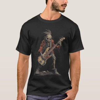 Skeleton Punk Rocker Halloween Bassgitarre Rock N  T-Shirt