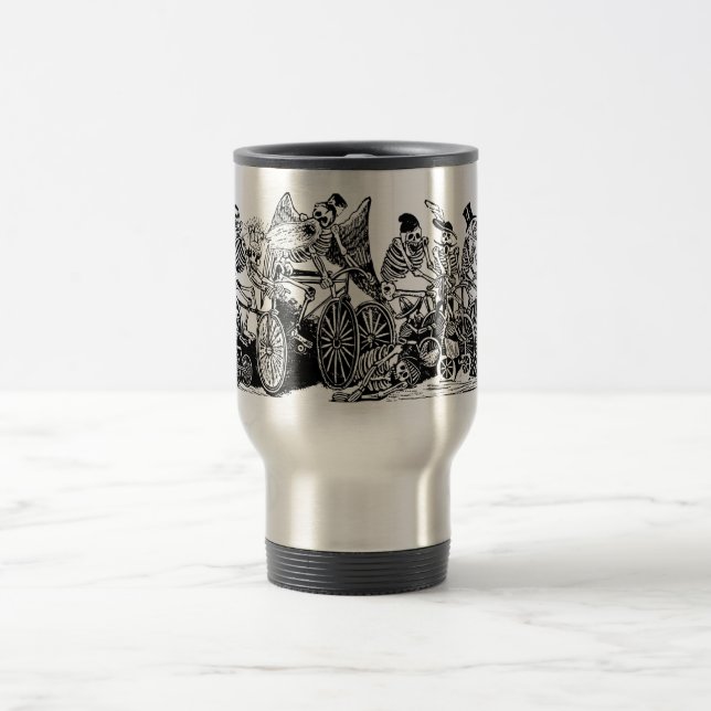 Skeleton Radfahrer durch José Guadalupe Posada Reisebecher (Mittel)