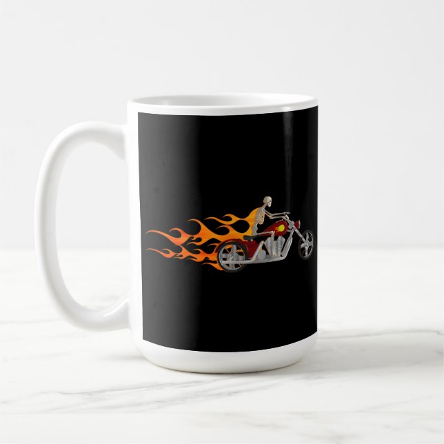 Skeleton Radfahrer u. Flammen: Kaffee-Tasse Tasse (Links)
