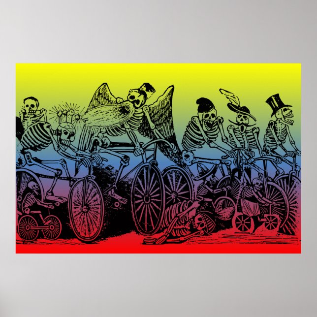 Skeleton-Radfahrer von José Guadalupe Posada Poster (Vorne)