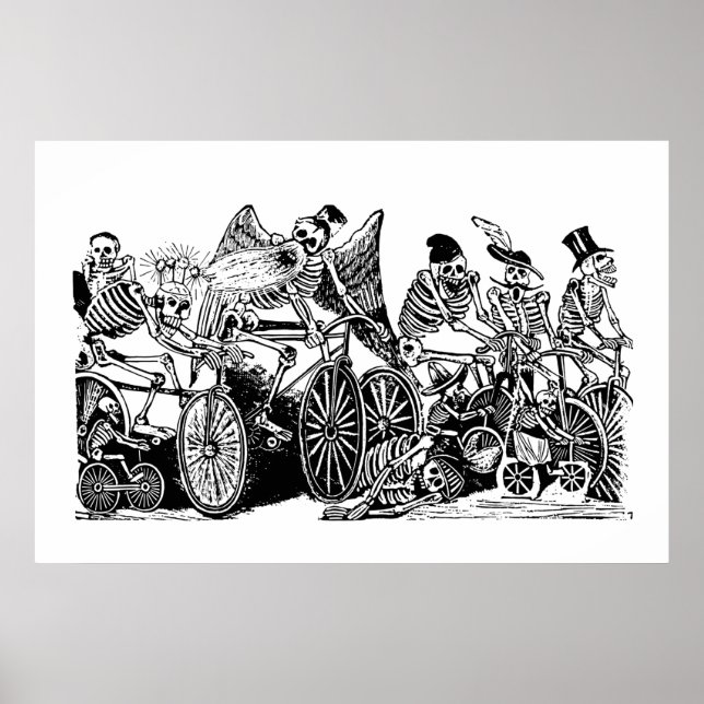 Skeleton-Radfahrer von José Guadalupe Posada Poster (Vorne)