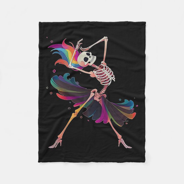 Skeleton Rainbow Ballerina Halloween Fleecedecke (Vorderseite)