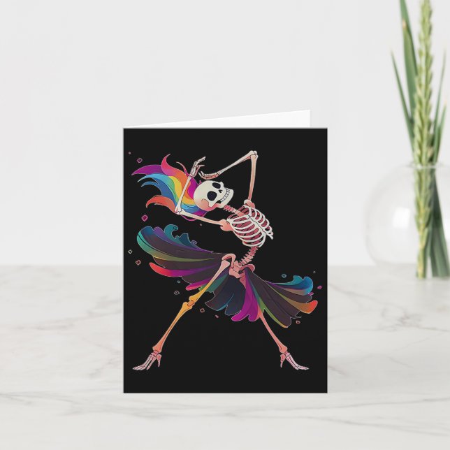 Skeleton Rainbow Ballerina Halloween Karte (Vorderseite)