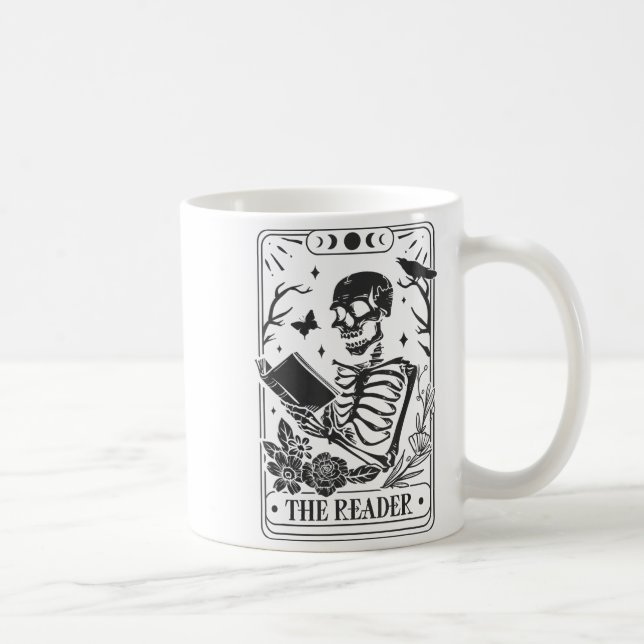 Skeleton Reading Book Lover Funny The Reader Tarot Kaffeetasse (Rechts)
