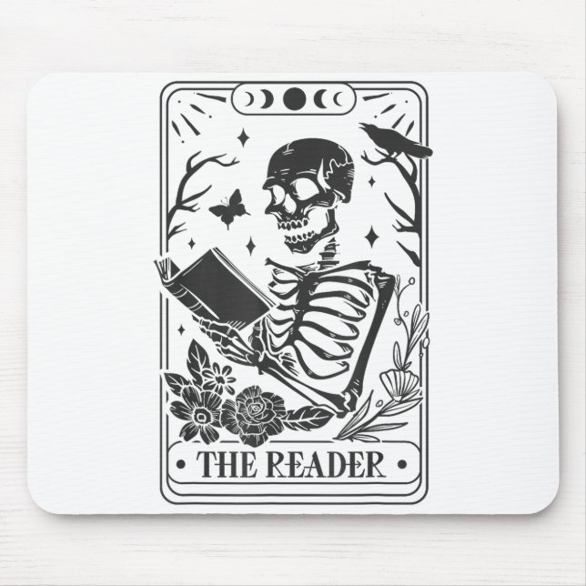 Skeleton Reading Book Lover Funny The Reader Tarot Mousepad (Vorne)