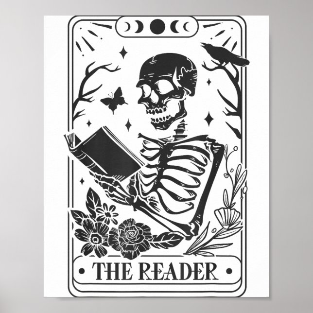 Skeleton Reading Book Lover Funny The Reader Tarot Poster (Vorne)