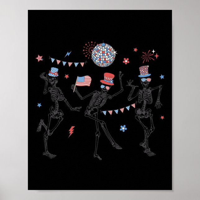 Skeleton Retro 4. Juli American Flag Skellies Poster (Vorne)