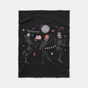 Skeleton Retro 4. Juli Amerikanische Flagge Skelli Fleecedecke