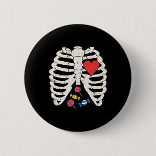 Skeleton Rib Cage Candy Heart Funny Xray Halloween Button