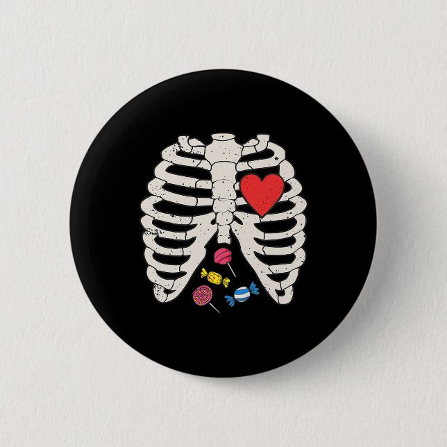 Skeleton Rib Cage Candy Heart Funny Xray Halloween Button (Vorderseite)