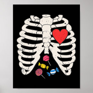 Skeleton Rib Cage Candy Heart Funny Xray Halloween Poster