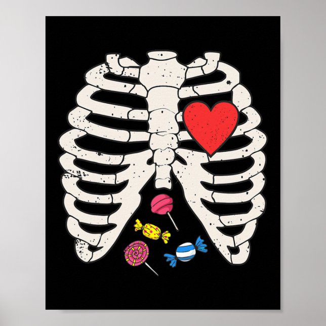 Skeleton Rib Cage Candy Heart Funny Xray Halloween Poster (Vorne)