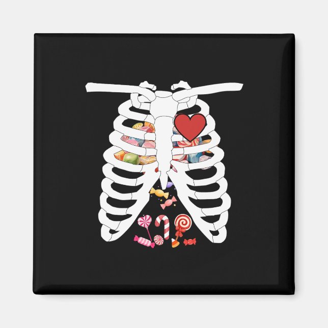 Skeleton Rib Cage Röntgen Candy Funny Halloween Ko Magnet (Vorne)