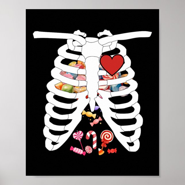 Skeleton Rib Cage Röntgen Candy Funny Halloween Ko Poster (Vorne)