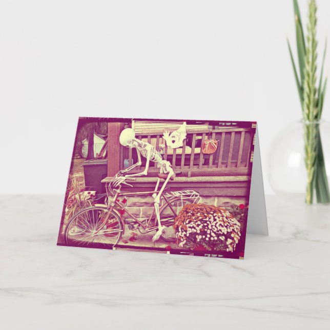 Skeleton Riding Bike Happy Halloween Spooky Karte (Vorderseite)