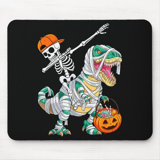 Skeleton Riding Dancing Dab Dinosaur T Rex Hallowe Mousepad (Vorne)