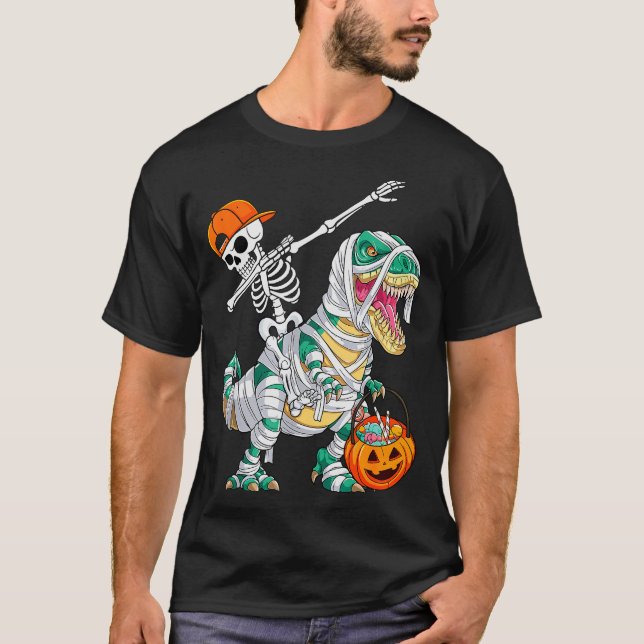 Skeleton Riding Dancing Dab Dinosaur T Rex Hallowe T-Shirt (Vorderseite)