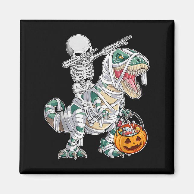 Skeleton Riding Dancing Dab Dinosaur Trex Hallowee Magnet (Vorne)