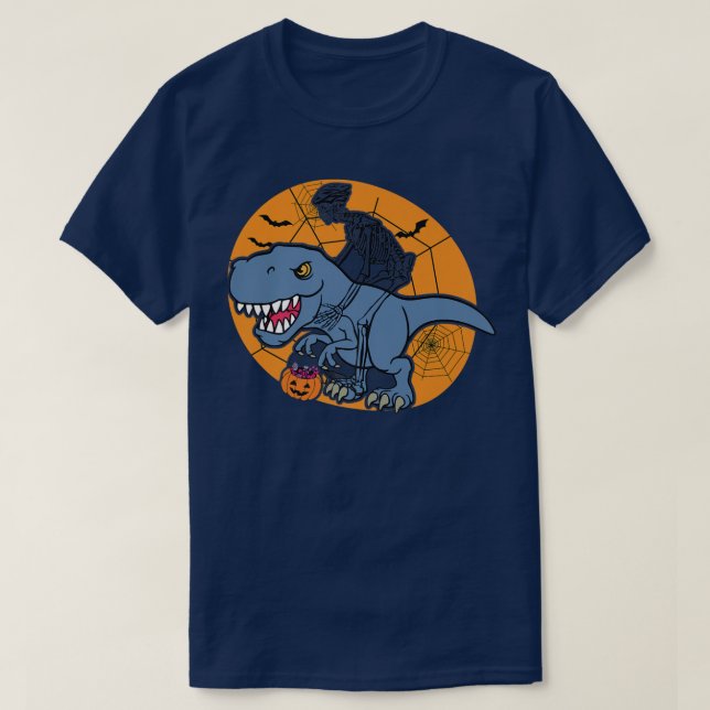 Skeleton Riding Dinosaur T re Halloween Funny Pump T-Shirt (Design vorne)
