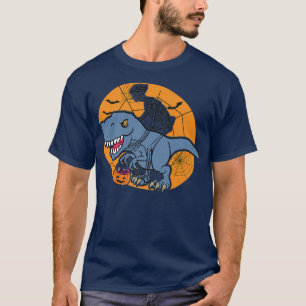 Skeleton Riding Dinosaur T re Halloween Funny Pump T-Shirt