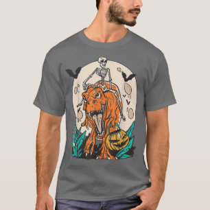 Skeleton Riding Dinosaur T Re Halloween Funny Pump T-Shirt