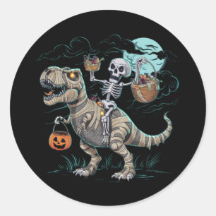 Skeleton Riding Dinosaur T rex Halloween Pumpkin Runder Aufkleber