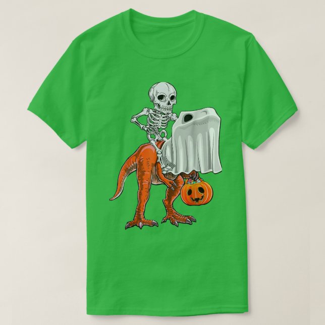 Skeleton Riding Ghost Dinosaur T re Halloween Funn T-Shirt (Design vorne)