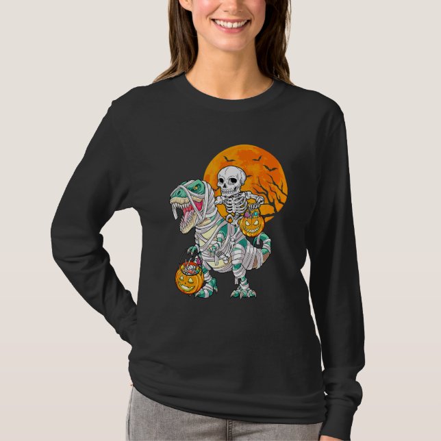Skeleton Riding Mummy Dinosaur Rex Halloween  Pump T-Shirt (Vorderseite)