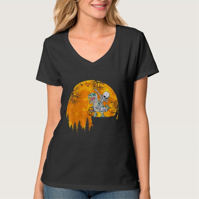 Skeleton Riding Mummy Dinosaur Rex Halloween  Pump T-Shirt (Vorderseite)