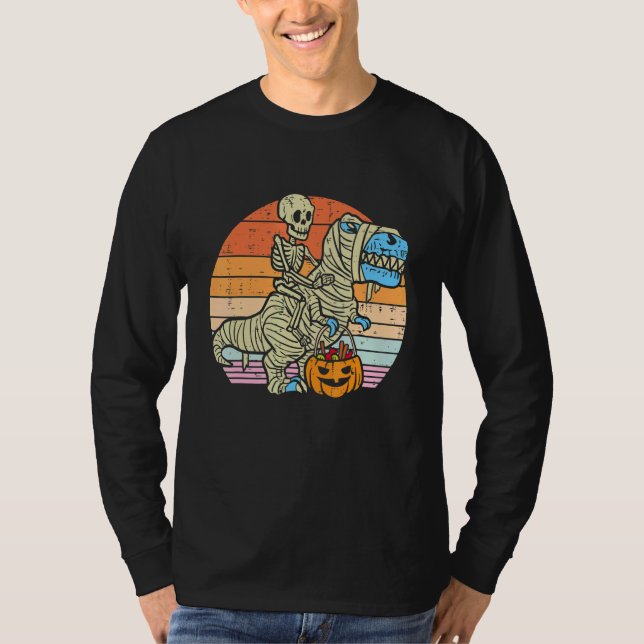 Skeleton Riding Mummy Dinosaur rex Halloween  Pump T-Shirt (Vorderseite)