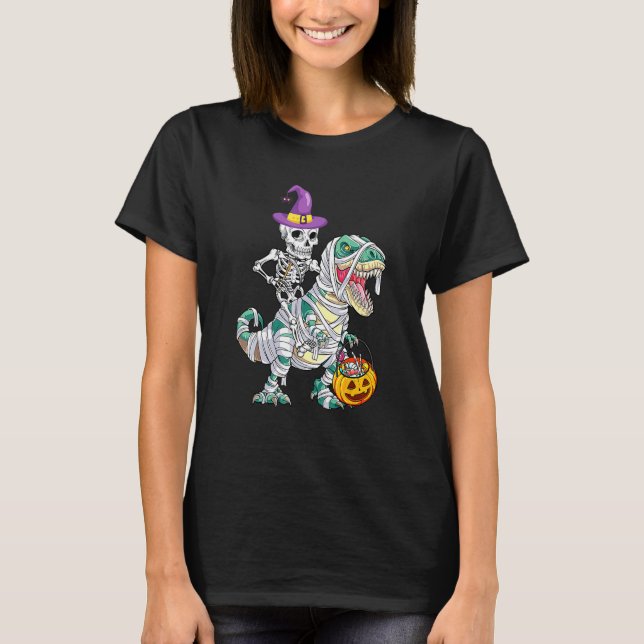 Skeleton Riding Mummy Dinosaur Rex Halloween  Pump T-Shirt (Vorderseite)