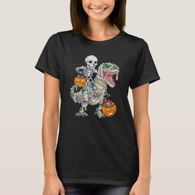 Skeleton Riding Mummy Dinosaur rex Halloween  Pump T-Shirt (Vorderseite)