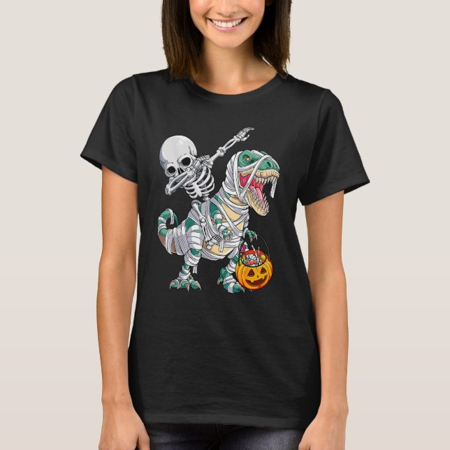 Skeleton Riding Mummy Dinosaur Rex Halloween Pump T-Shirt (Vorderseite)