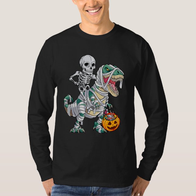 Skeleton Riding Mummy Dinosaur rex Halloween  Pump T-Shirt (Vorderseite)