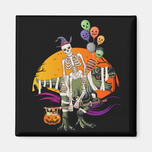 Skeleton Riding Mummy Dinosaur Square Magnet (Vorne)