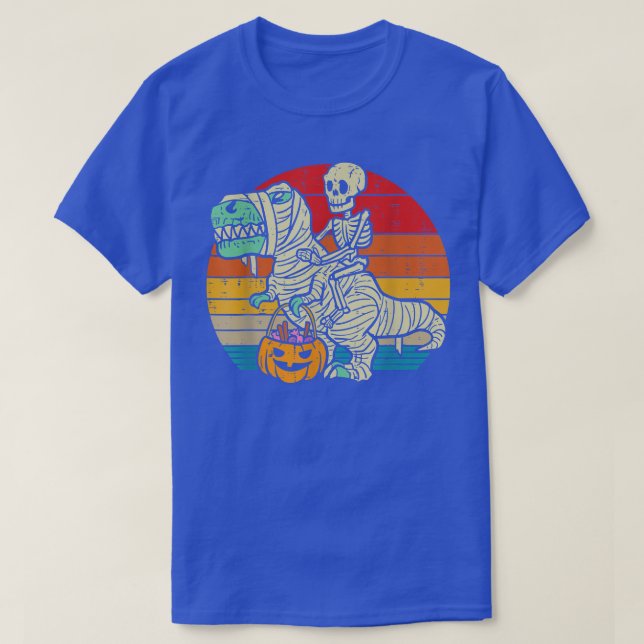 Skeleton Riding Mummy Dinosaur T re Retro Hallowee T-Shirt (Design vorne)