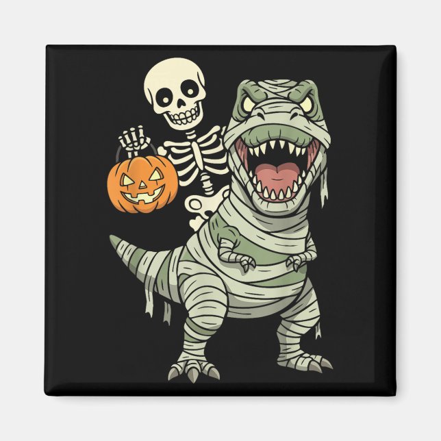 Skeleton Riding Mummy Dinosaur T Rex Halloween Fun Magnet (Vorne)