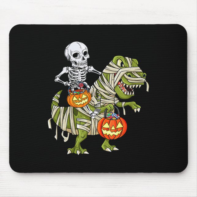 Skeleton Riding Mummy Dinosaur T Rex Halloween Fun Mousepad (Vorne)