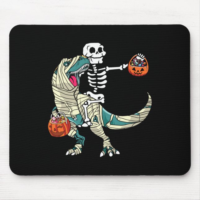 Skeleton Riding Mummy Dinosaur T Rex Halloween Fun Mousepad (Vorne)