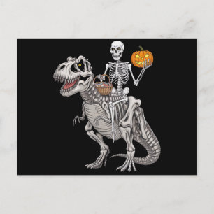 Skeleton Riding Mummy Dinosaur T rex Halloween Postkarte