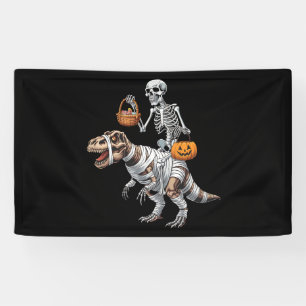 Skeleton Riding Mummy Dinosaur T rex Halloween Spa Banner
