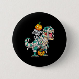Skeleton Riding Mummy Dinosaur T rex Halloween Spa Button