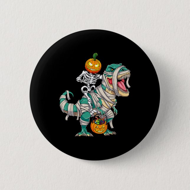 Skeleton Riding Mummy Dinosaur T rex Halloween Spa Button (Vorderseite)