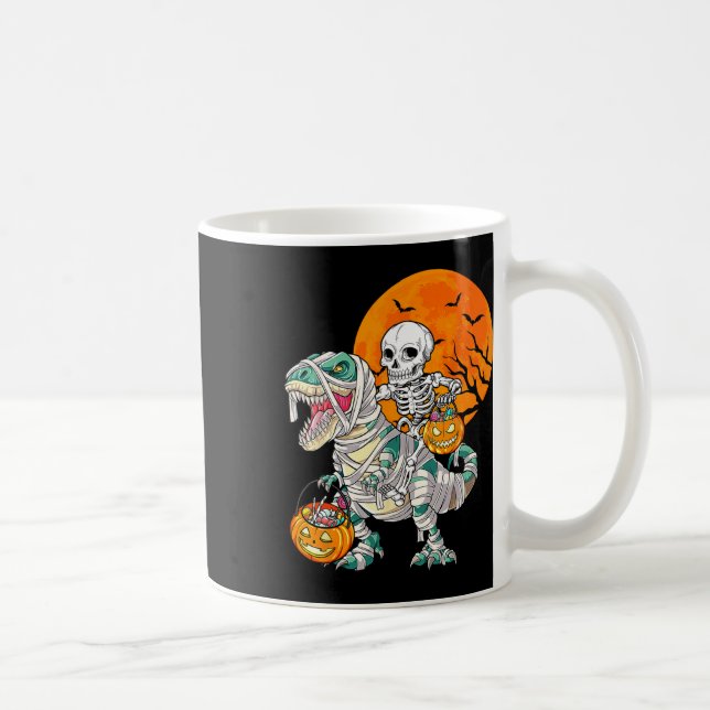 Skeleton Riding Mummy Dinosaur T Rex Halloween Spa Kaffeetasse (Rechts)