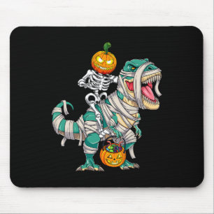 Skeleton Riding Mummy Dinosaur T Rex Halloween Spa Mousepad