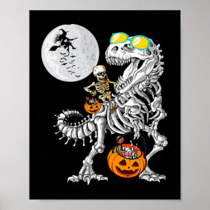 Skeleton Riding Mummy Dinosaur T Rex Halloween Spa Poster