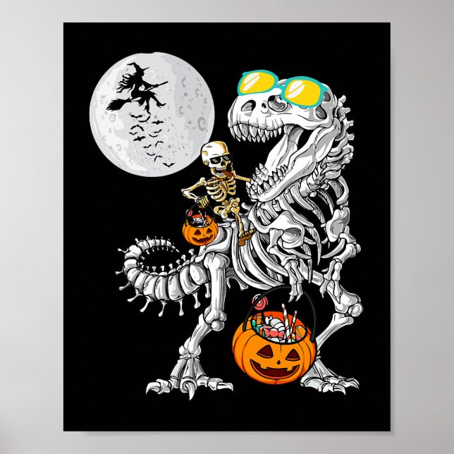 Skeleton Riding Mummy Dinosaur T Rex Halloween Spa Poster (Vorne)