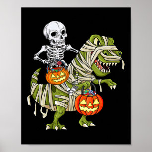 Skeleton Riding Mummy Dinosaur T Rex Halloween Spa Poster