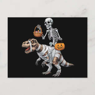 Skeleton Riding Mummy Dinosaur T rex Halloween Spa Postkarte